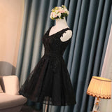 Black Homecoming Prom Dresses ,Short V-Neck Sleeveless Lace Up Dresses