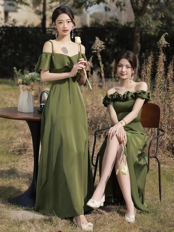 Off Shoulder Prom Dress, Luxury Satin Party Dress, Green Bridesmaid Dress