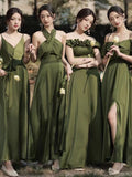 Off Shoulder Prom Dress, Luxury Satin Party Dress, Green Bridesmaid Dress