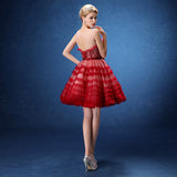 Red Homecoming Dresses, Lace Mesh Patchwork Dresses, Bow Tie Party Dresses