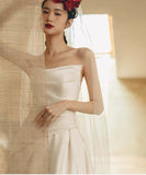 Strapless Wedding Dress, Luxury Small Luxury Satin Dress, Simple Split Travel Shot Wedding Dress