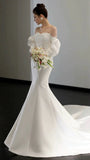 Off shoulder Wedding Dress, Simple Small Train Dress, Slim Bodycon Dress