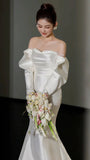 Off shoulder Wedding Dress, Simple Small Train Dress, Slim Bodycon Dress