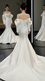 Off shoulder Wedding Dress, Simple Small Train Dress, Slim Bodycon Dress