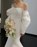 Off shoulder Wedding Dress, Simple Small Train Dress, Slim Bodycon Dress