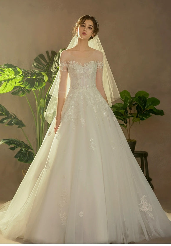 Long sleeve  Wedding Dress, Starry Train Bridal Dress,dream Wedding Dress