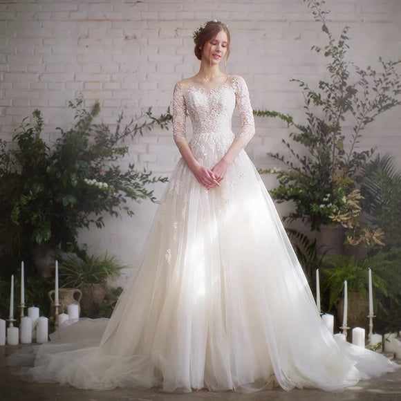 Long Sleeve Bridal Dress,chic lace Wedding Dress, Elegant Wedding Dress