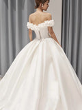 Satin  Wedding Dress ,off Shoulder Bridal Wedding Dress, Flower  Dream Wedding Dress