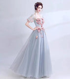 Gray prom dress,elegant party dress,fancy ball gown dress with appliuqe