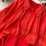 waist short blouse, lantern sleeve top,long sleeve fashion blouse
