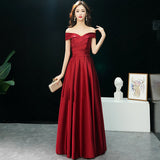 Off shoulder party dress, sexy red evening dress ,satin prom dress