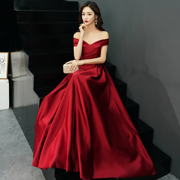 Off shoulder party dress, sexy red evening dress ,satin prom dress