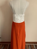 Spaghetti straps prom dress,orange party dress,maxi dress with lace,backless dress