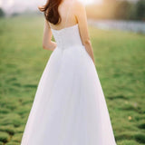 Simple light wedding dress, fairy bridal dress, spaghetti strap wedding dress