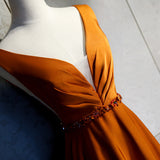 Satin evening Dresses,Orange prom dress, Sexy party dress, V-neck fomal Dresses