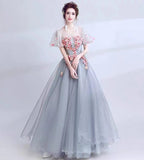 Gray prom dress,elegant party dress,fancy ball gown dress with appliuqe