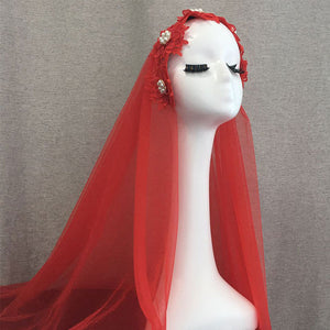 3D flower head gauze, Muslim Hui head gauze, red head gauze veil
