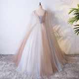 Romantic Tulle V neck Long Evening Dress,Lace Appliques Senior Prom Dress