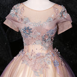 Pink evening dress, fashion stage dress, lace bouffant dress