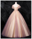 Pink evening dress, fashion stage dress, lace bouffant dress