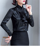 Professional OL, ladies stand collar with flounces, long sleeve base shirt