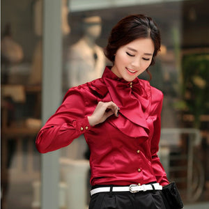 Professional OL, ladies stand collar with flounces, long sleeve base shirt