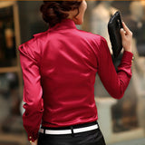 Professional OL, ladies stand collar with flounces, long sleeve base shirt