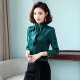 Professional OL, ladies stand collar with flounces, long sleeve base shirt