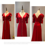 charming party dress ,red dress, sexy little tail prom dress, v-neck evening dress
