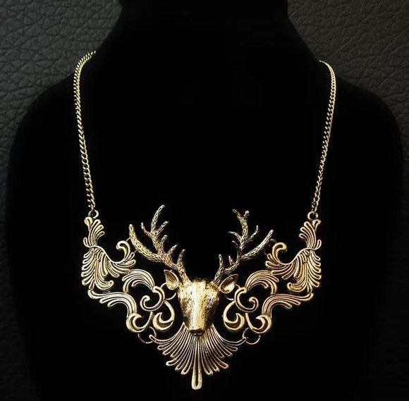 Men and women retro short collarbone metal exaggerated accessories, female elk head necklace