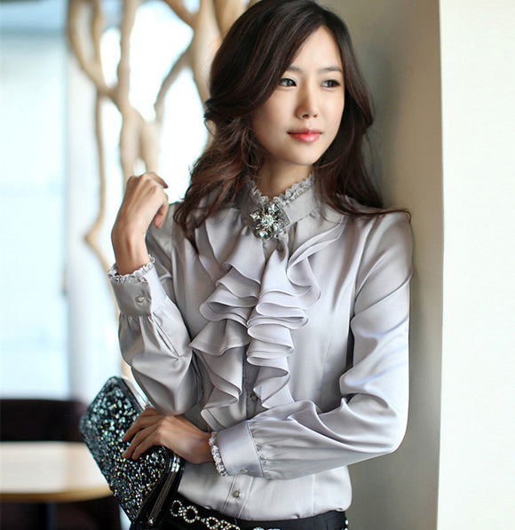 Spring and Autumn , professional white shirt, long sleeve collar bottom shirt top, chiffon blouse,offices