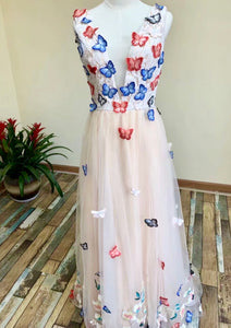 v-neck prom dress , champagne party dress,charming dress with butterfly applique