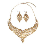 Exhilarated full diamond collarbone necklace, earring set, dress accessories