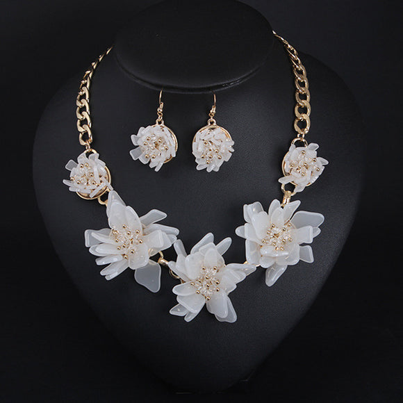 resin flower necklace, earring set, collarbone chain clothing accessories