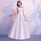 satin wedding dress, simple bridal dress,strapless prom dress
