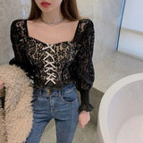 Bowknot tie small shirt, long sleeve cute top, off shoulder crop top, lace tank top