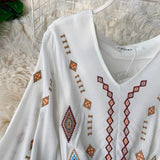 goddess dress, V-neck white dress, embroidered dress