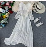 goddess dress, V-neck white dress, embroidered dress