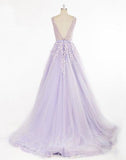 Lavender ball gown prom dress with Beads,back party dress,  appliques dress