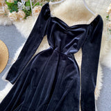 Palace dress, vintage velvet prom dress, long sleeve dress，little black dress