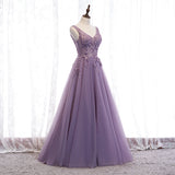 V-neck prom dess,purple party dress,elegant prom dress