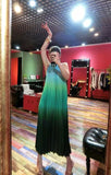 Holiday shoot, round neck, rainbow gradient, pleated dress