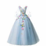 fairy party dress,fancy ball gown dress with appliuqe,v-neck pincess dress