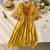 Bohemian folk dress,embroidered maxi dress,short sleeve dress