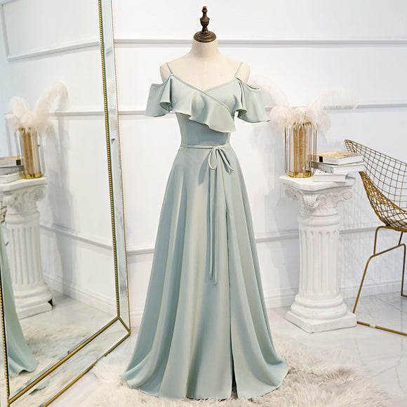Modern blue dress, elegant midi dress,spaghetti strap bridesmaids dress