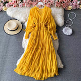 V-neck dress, new style, unique pleated beach dress, daily dress