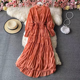 V-neck dress, new style, unique pleated beach dress, daily dress