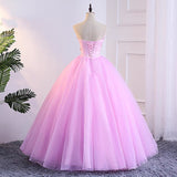Strapless ball gown,applique floral prom dress,pink party dress,chic quinceanera dress