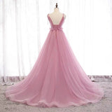 Pink party dress ,v neck evening dress, spaghetti straps prom dress