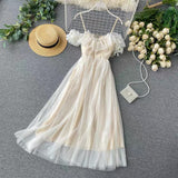 spaghetti strap dress, flounces neck fairy dress, off shoulder halter dress